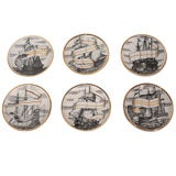 Set of 6 Sailing Ship Motif Coasters by Fornasetti