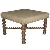 Antique Jacobean Square Bench in Burlap