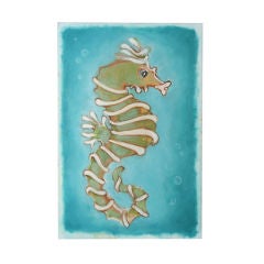 Artist Signed Seahorse Oil on Canvas Painting