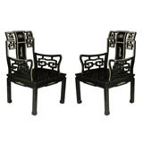 Chinese Import Ebonized with MOP Inlay Arm Chairs