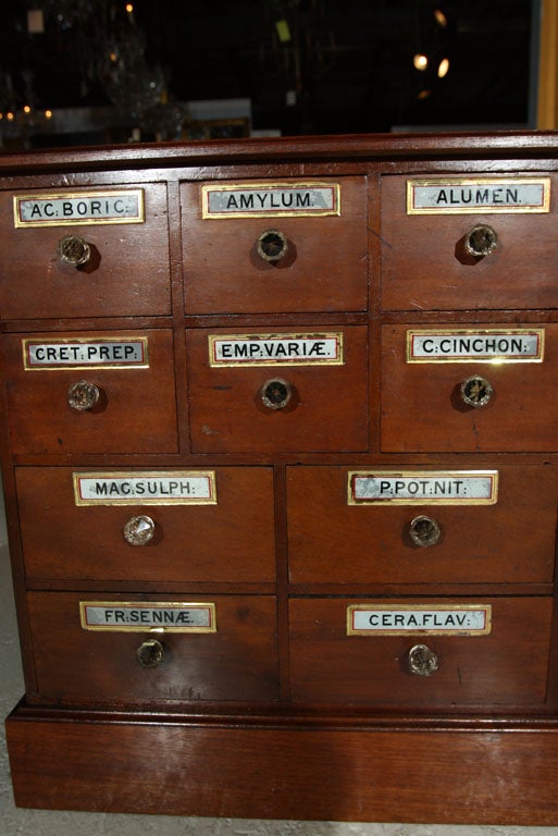 Antique 10 drawer Apothecary With Glass Labels and Pulls at 1stDibs