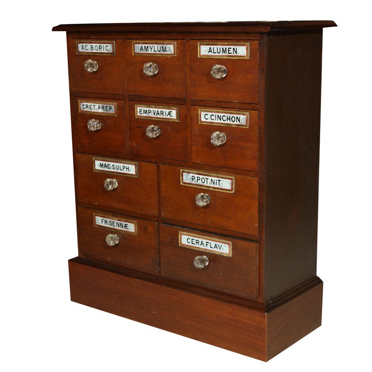 Antique 10 drawer Apothecary With Glass Labels and Pulls at 1stDibs