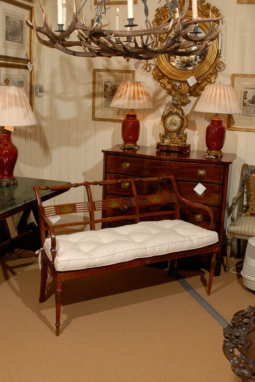 English Painted Satinwood Settee in Sheraton style, c.1900.