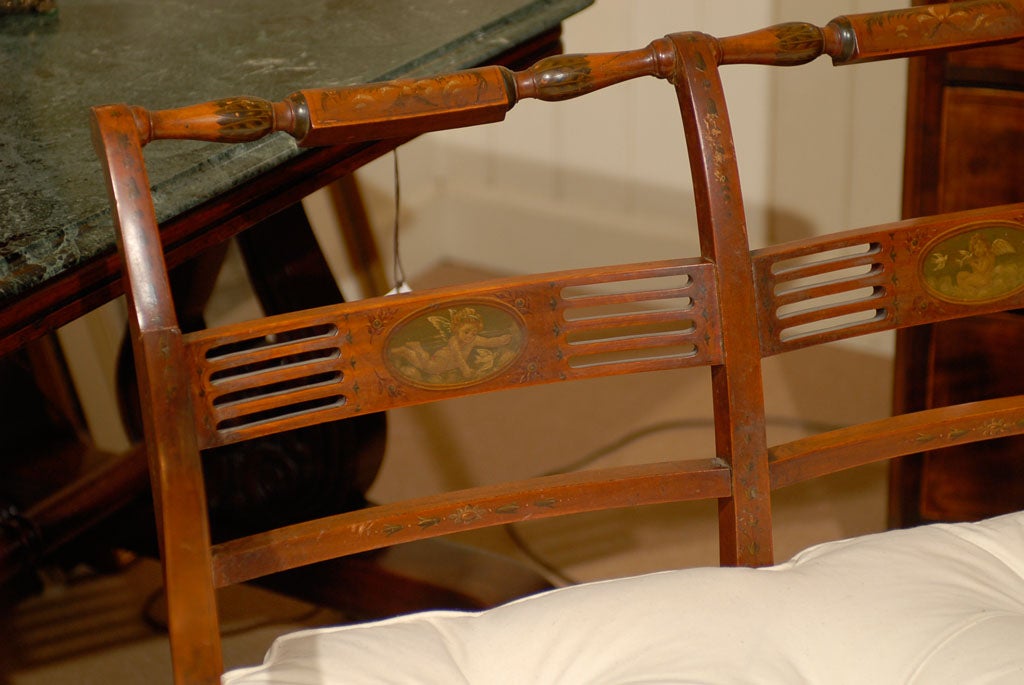 English Painted Satinwood Settee/Bench For Sale
