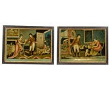 Pair Reverse Glass Painted Prints