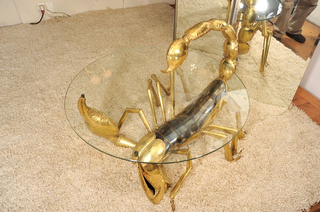 Hammered Brass Scorpion Table by Jacques Duval-Brasseur In Excellent Condition In New York, NY