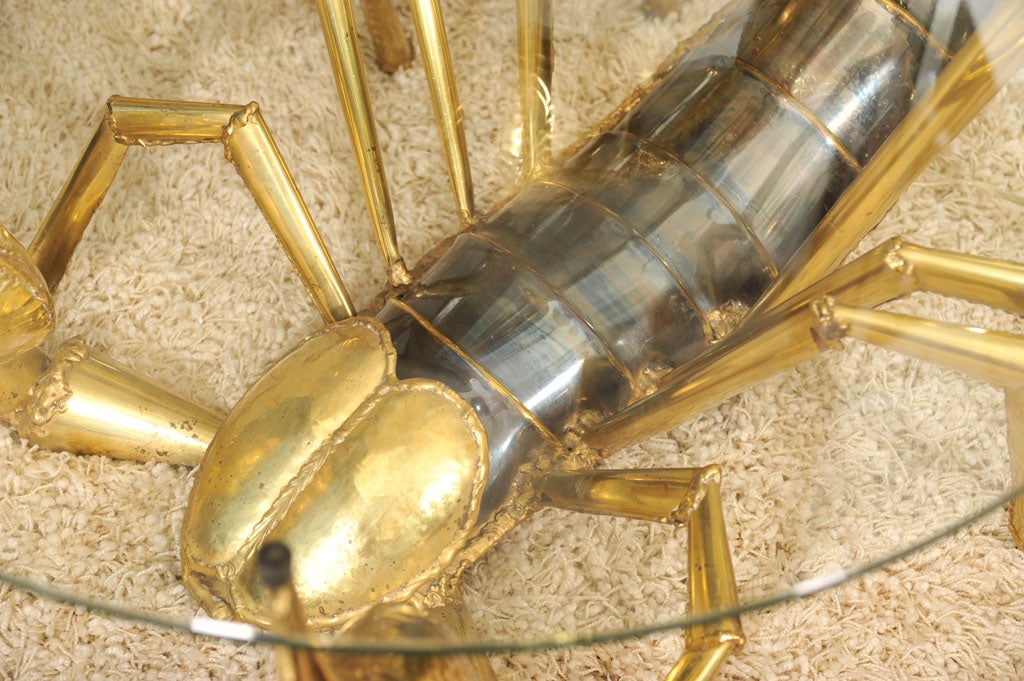 Mid-20th Century Hammered Brass Scorpion Table by Jacques Duval-Brasseur