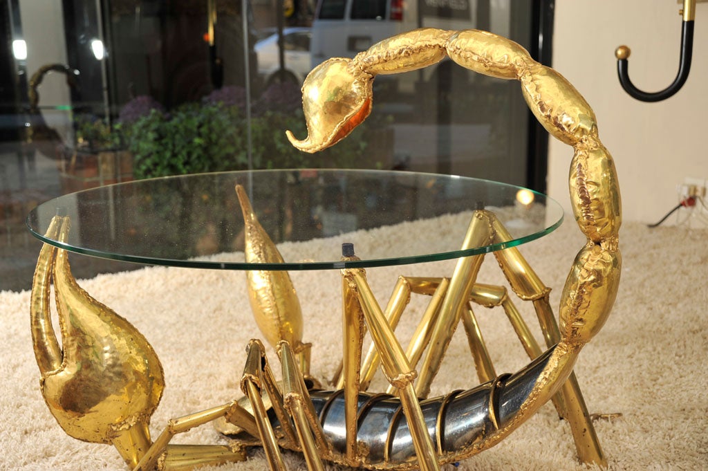 Hammered Brass Scorpion Table by Jacques Duval-Brasseur 1