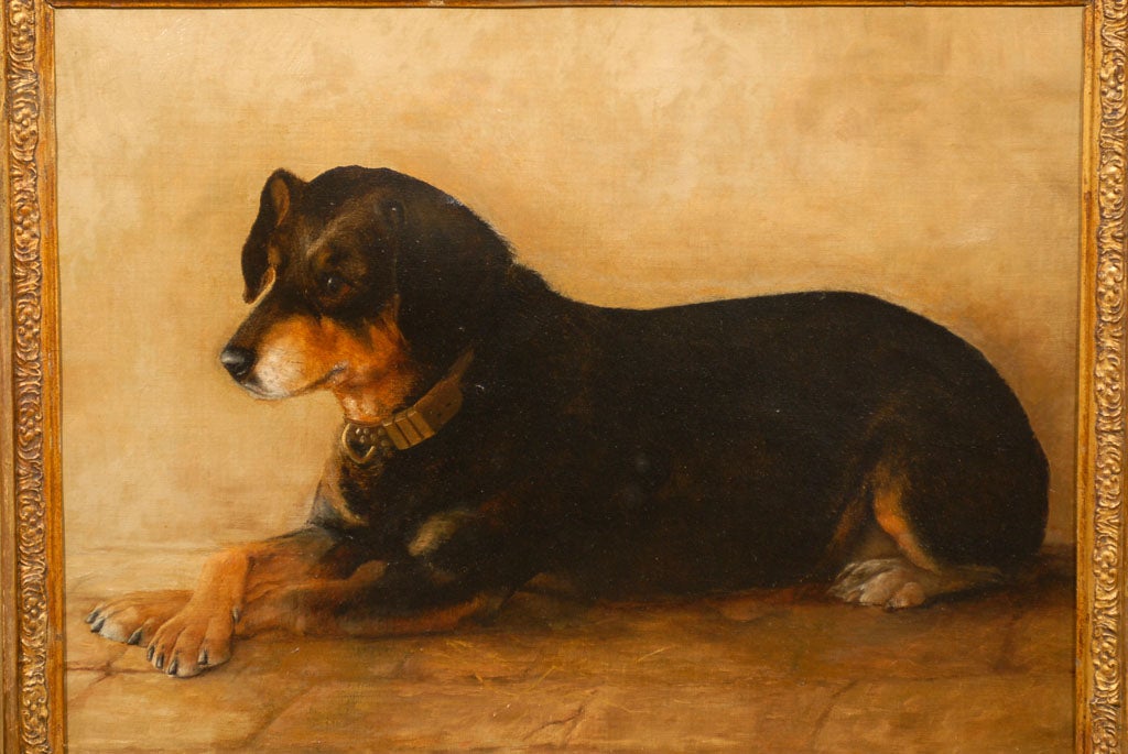 19th Century Dog Painting in Gilt Frame