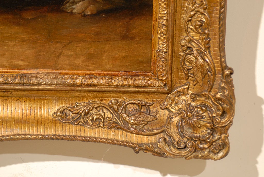 Canvas Dog Painting in Gilt Frame