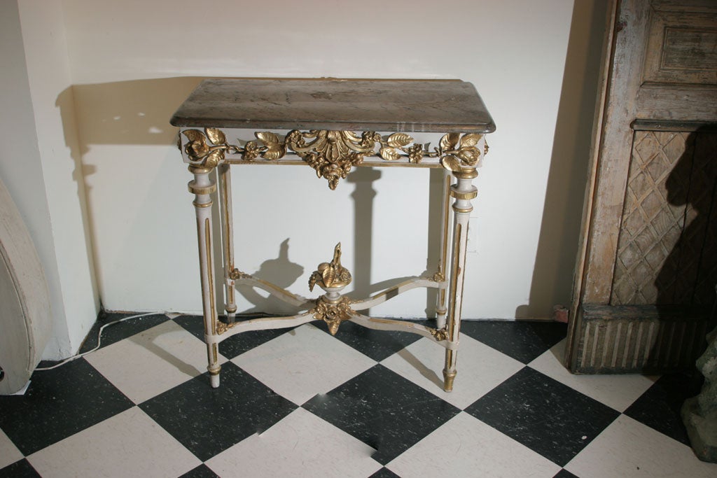 A Swedish Console Table with Faux Marble Painted Linen Top