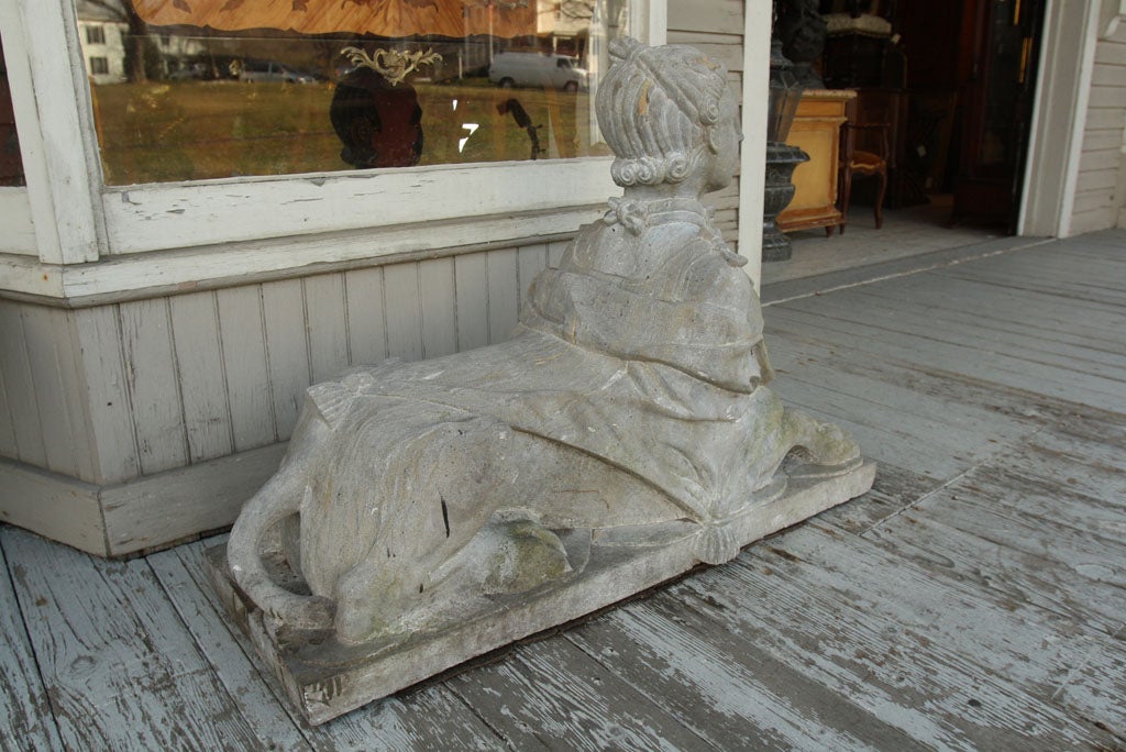 20th Century PAIR CARVED STONE SPHINXES For Sale