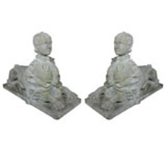 PAIR CARVED STONE SPHINXES 2