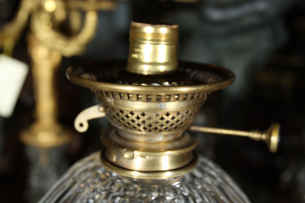 19th Century SOLID COLUMN CRYSTAL OIL LAMP