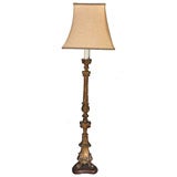 19th century Italian Gilt Wood Standing Lamp with Custom Shade