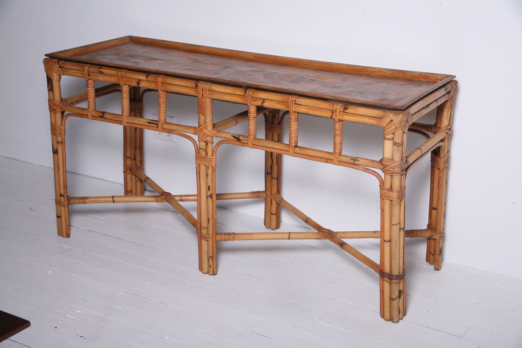 Rattan & Olive Wood  Console Table
