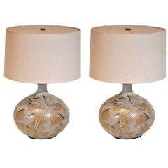 Pr. of glazed stoneware table lamps by Robert Maxwell