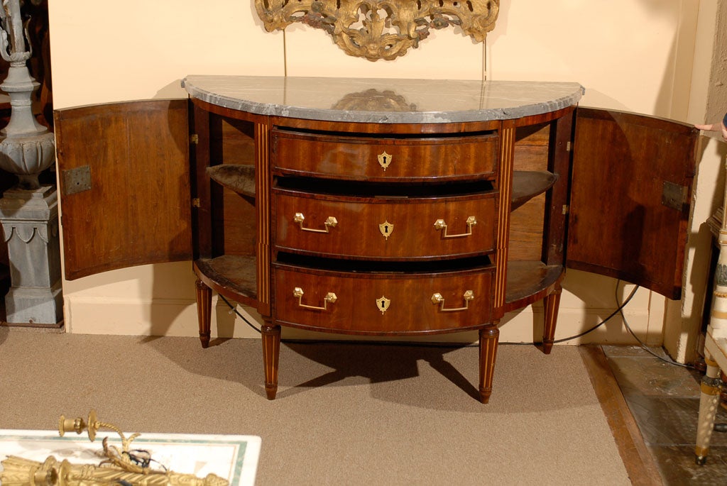 18th Century and Earlier 18th century Neoclassical Inlaid Mahogany Demilune Commode