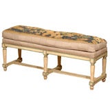 Polychrome Painted Bench with Aubusson Tapestry Cushion