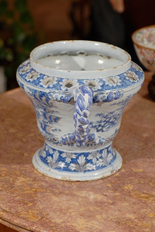 French Large Blue and White Faience Urn, France ca. 1750