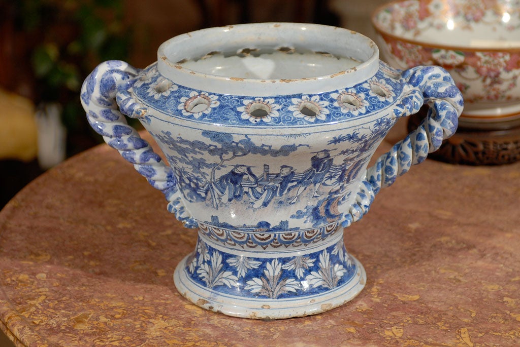 Large Blue and White Faience Urn, France ca. 1750 In Fair Condition In Atlanta, GA