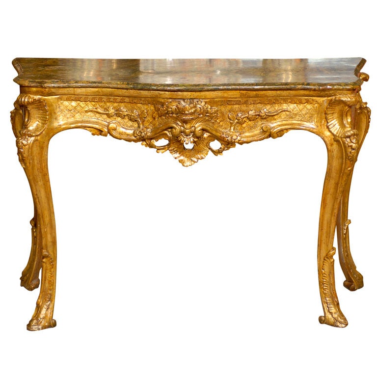 A mid 18th century Rococo Giltwood Console, Naples Italy