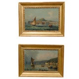 Pair of 19th century Oil Paintings with Harbor Scenes