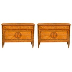 Pair of Italian Neoclassical Inlaid Commodes, 19th century