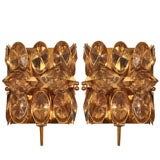 Bronze Sconces with Crystal Pendants by Lobmeyr, Austrian 1960s