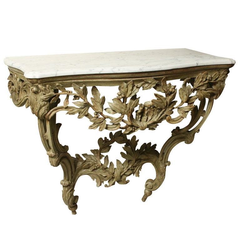 Green Painted Carved Wood Louis XV Provencal Console For Sale