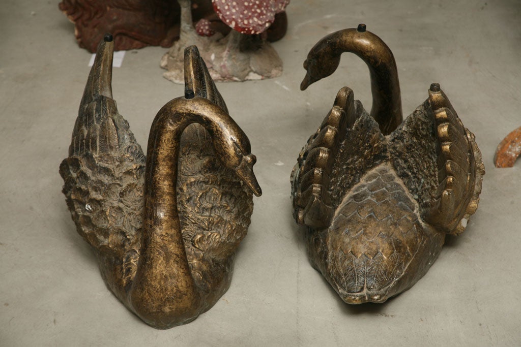 Pair of Gilt Metal Alloy Swans Coffee Table Base