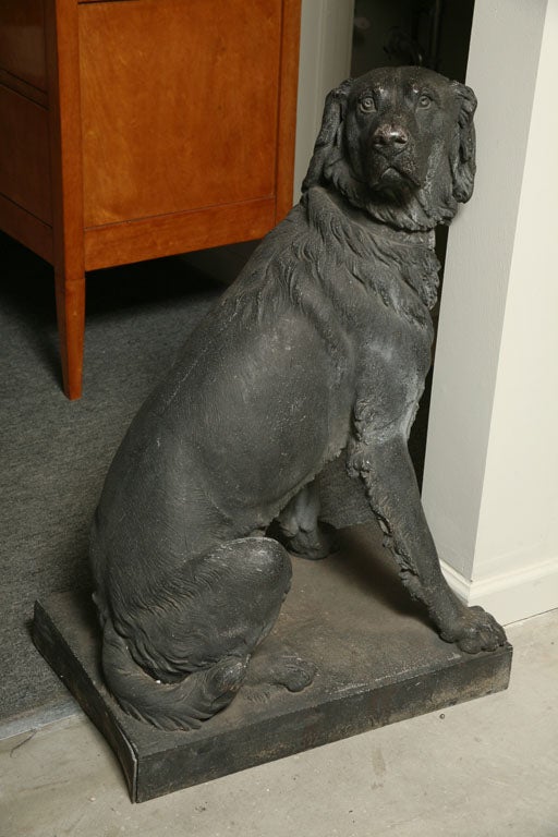 A Very Rare Pair of Zinc Alloy Dogs, One Labrador and one German Shepherd.  Dated 1875, and Signed 