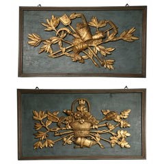 A Pair of Painted and Gilt Boiserie Panels in Garden Theme