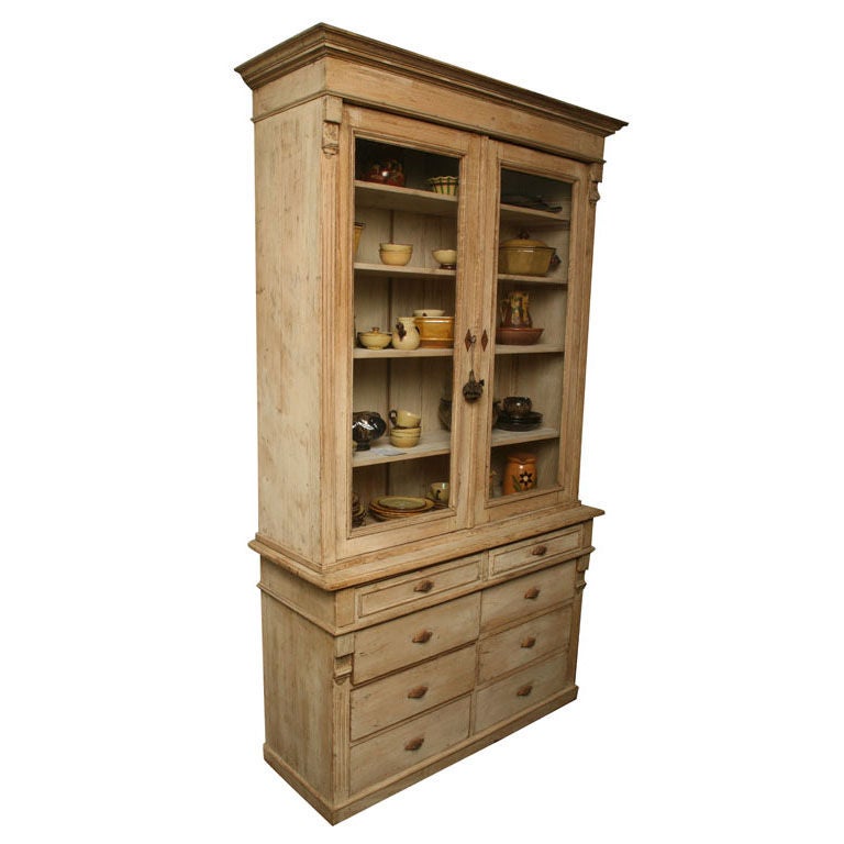 Painted White Pine Buffet a Deux Corps For Sale