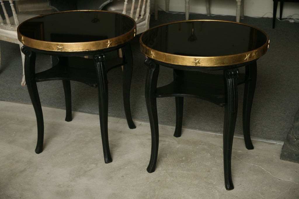 Pair of End Sofa Tables with Brass Trim