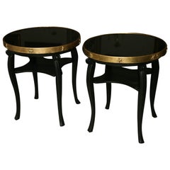 Pair of End Sofa Tables with Brass Trim
