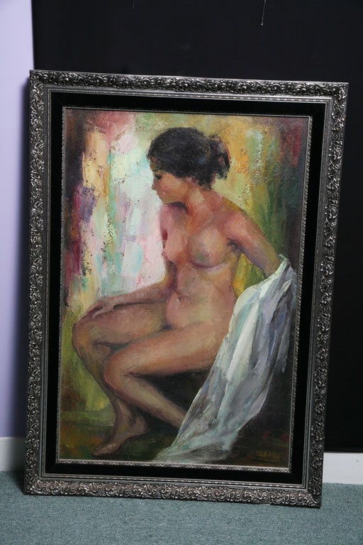 A Spanish Oil Painting of a Seated Nude.
