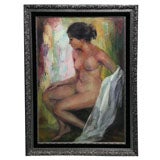 A Spanish Oil Painting of a Seated Nude.