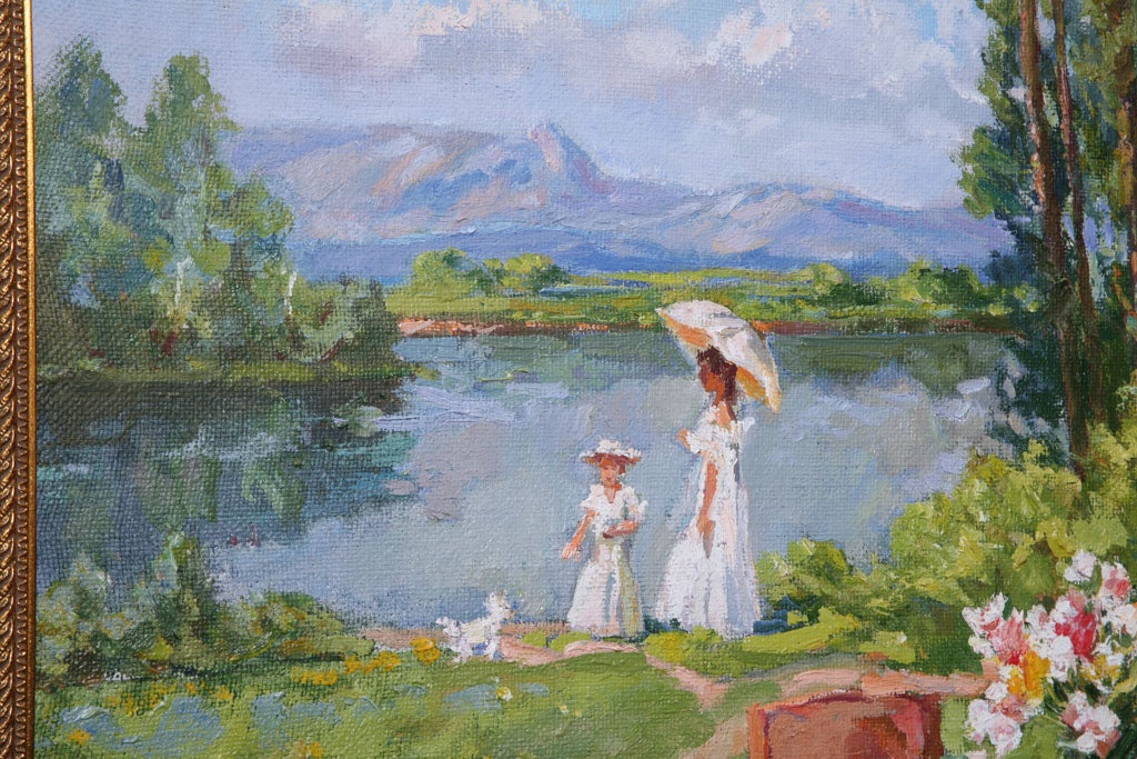 An Oil Painting on Canvas of a PIcnic For Sale 2