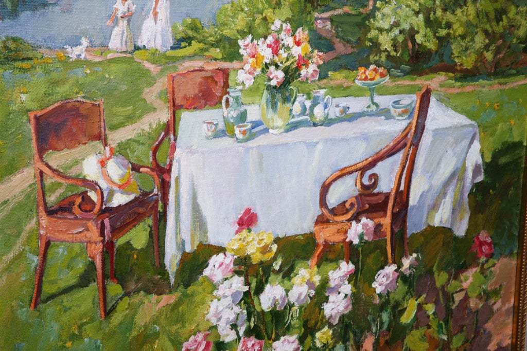 An Oil Painting on Canvas of a PIcnic For Sale 3