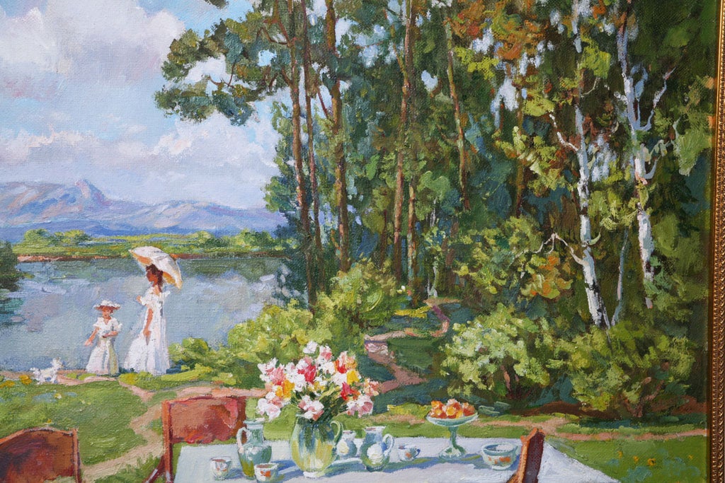 An Oil Painting on Canvas of a PIcnic For Sale 7