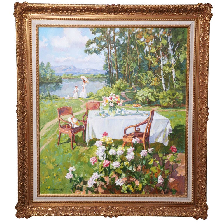 An Oil Painting on Canvas of a PIcnic For Sale