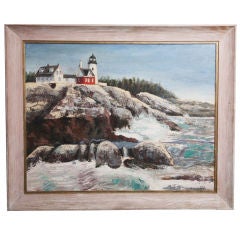 Vintage An Oil Painting of a Lighthouse.