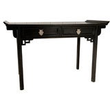 Black Lacquered Chinoiserie Desk With Nickel Plated Pulls