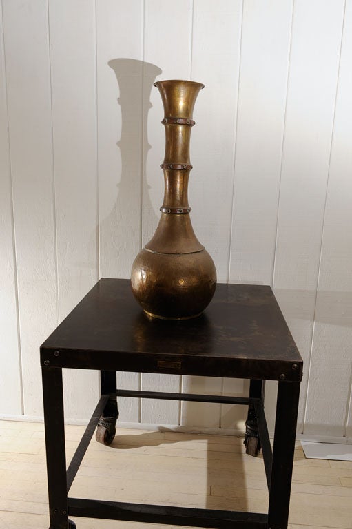 Statuesque Hand Hammered Brass Vase