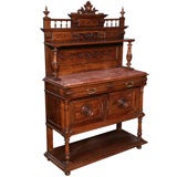 Antique Late 19thc French "Henri II" Oak, Marble Buffet/ Sideboard