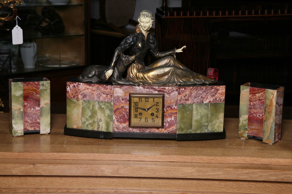 French Art Deco Clock Garn./ Deco Classic/ Multi Color Onyx