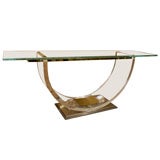 Superb  late 1960
s patinated brass and plexi tulip base console