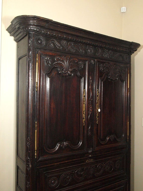 Exceptional estate piece from an estate in Arles France with date carved in center style. Done for marriage this is a rare form with drop down secretary and cabinets top and bottom