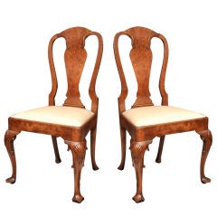 Antique Set of six walnut Queen Anne style dining chairs.